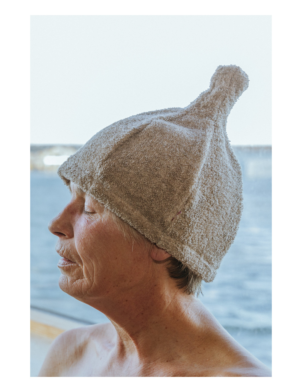 Sauna og - vinterbaderhue i hørfrotte