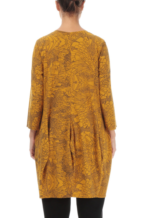 Trikotage tunika-kjole i pæreform med print