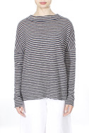 Rummelig merino uld bluse med rund hals 4025 i striber
