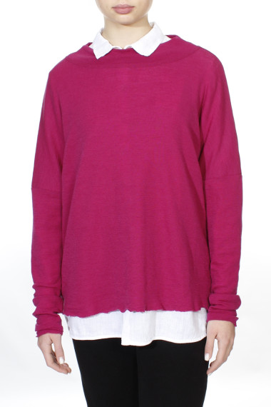 Rummelig uldbluse med rund hals pink farve, model 4025