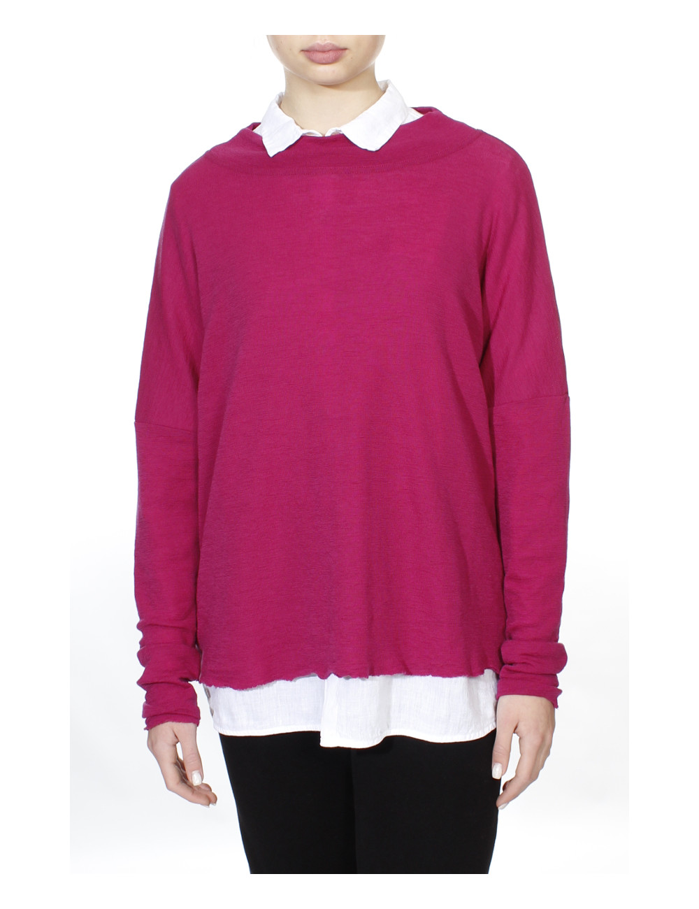Rummelig merino uld bluse med rund hals 4025 i farver