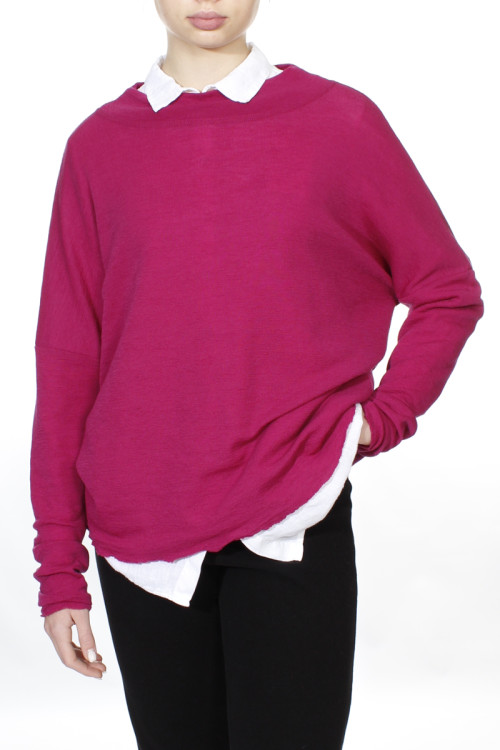 Rummelig merino uld bluse med rund hals 4025 i farver