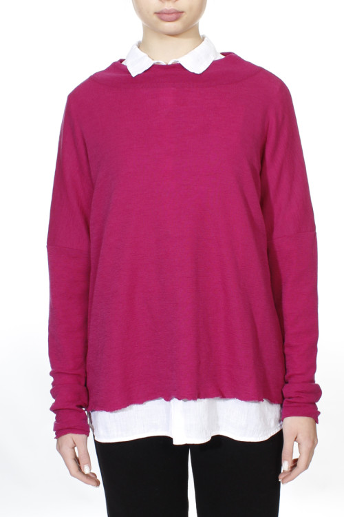 Rummelig merino uld bluse med rund hals 4025 i farver