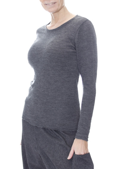 Merino T-shirt i mørke grå melange, Blusbar