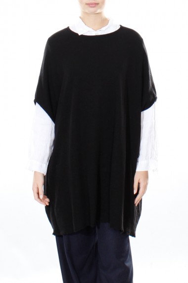Sort lang vest i merino uld