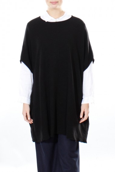 Sort lang vest i merino uld