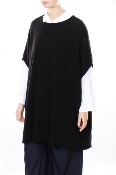 Sort lang vest i merino uld