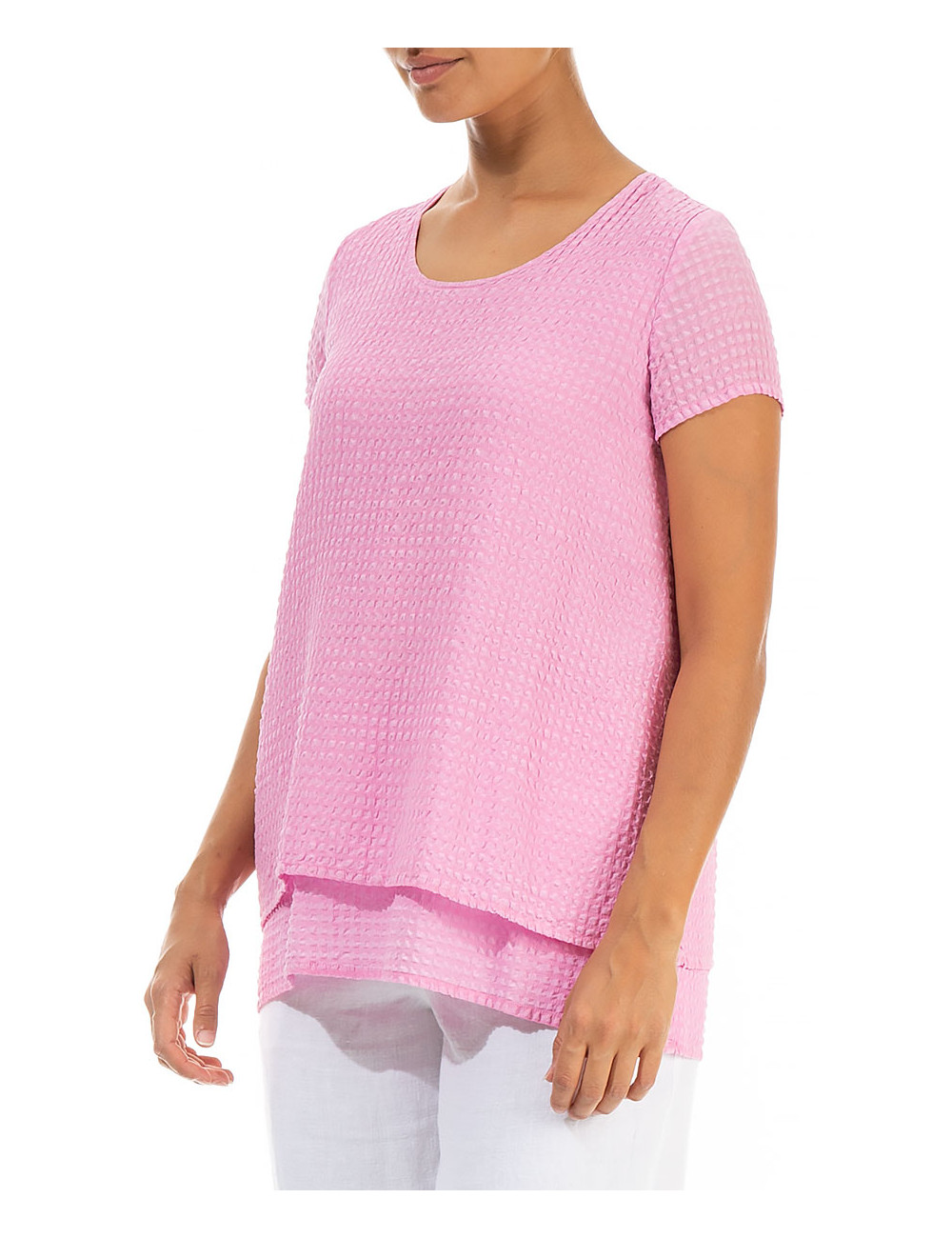 Bluse i silke blanding med dobbelt lag detalje