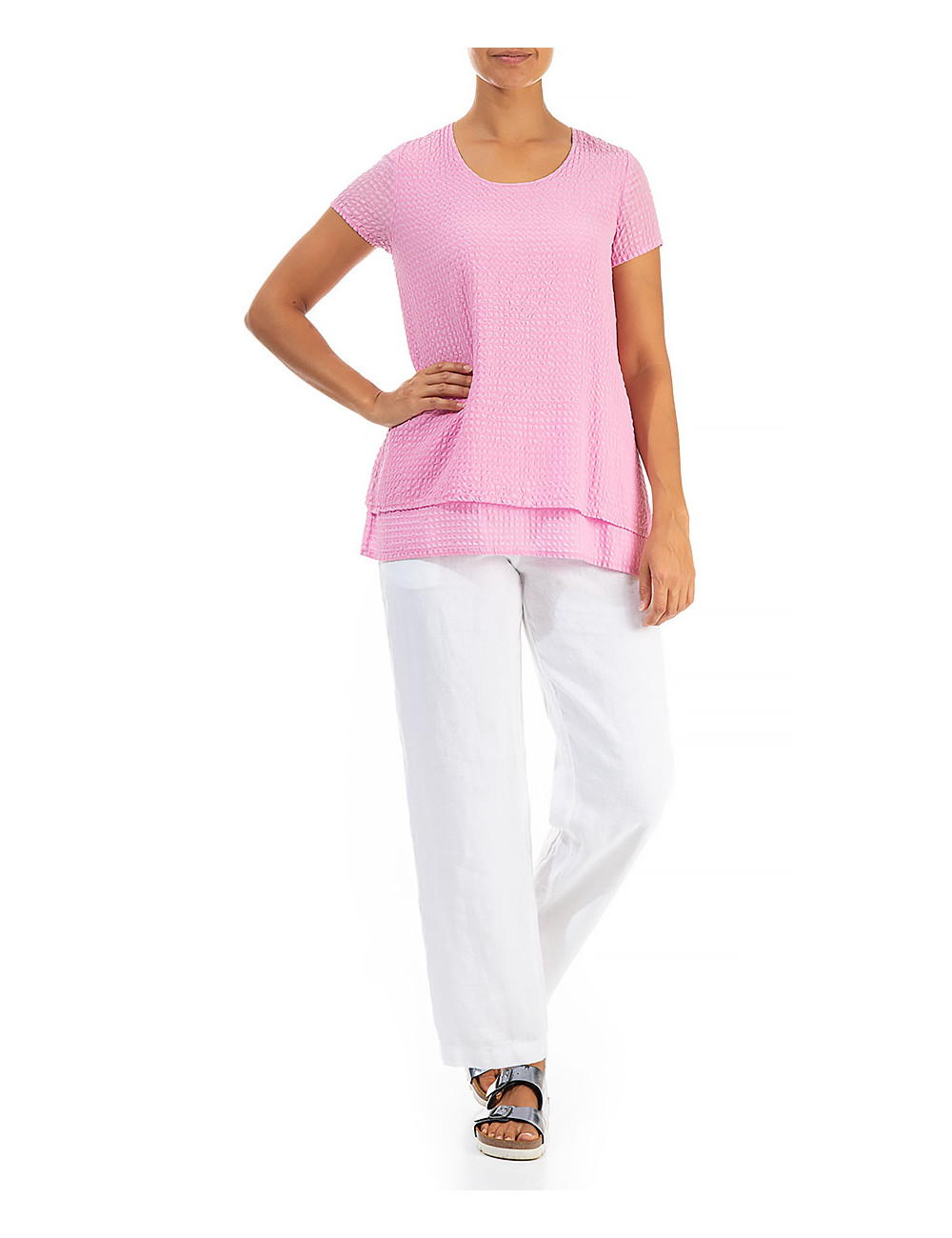 Bluse i silke blanding med dobbelt lag detalje