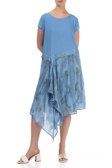 Kjole med draperet detalje i silke blanding, fra Grizas i kornblomstblå