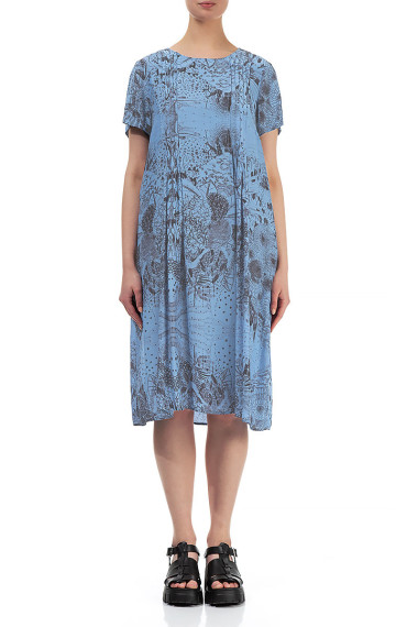 Flora print kjole i silke blanding fra Grizas i kornblomstblå