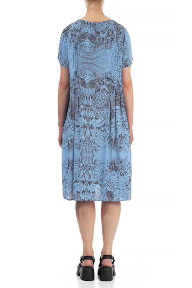 Flora print kjole i silke blanding fra Grizas i kornblomstblå