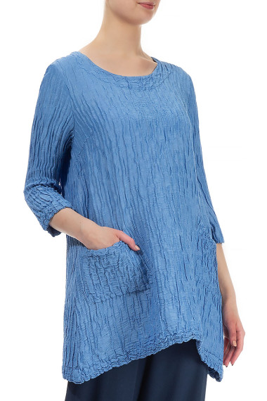Plussize silke-hør tunika model kornblomstblå