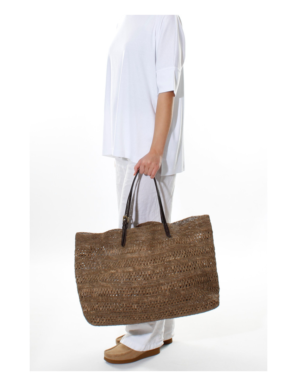 Raffia stråtaske i mørke brun