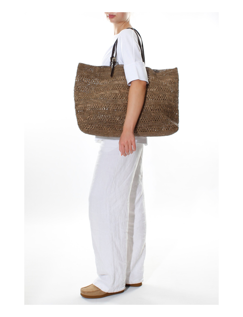Raffia stråtaske i mørke brun