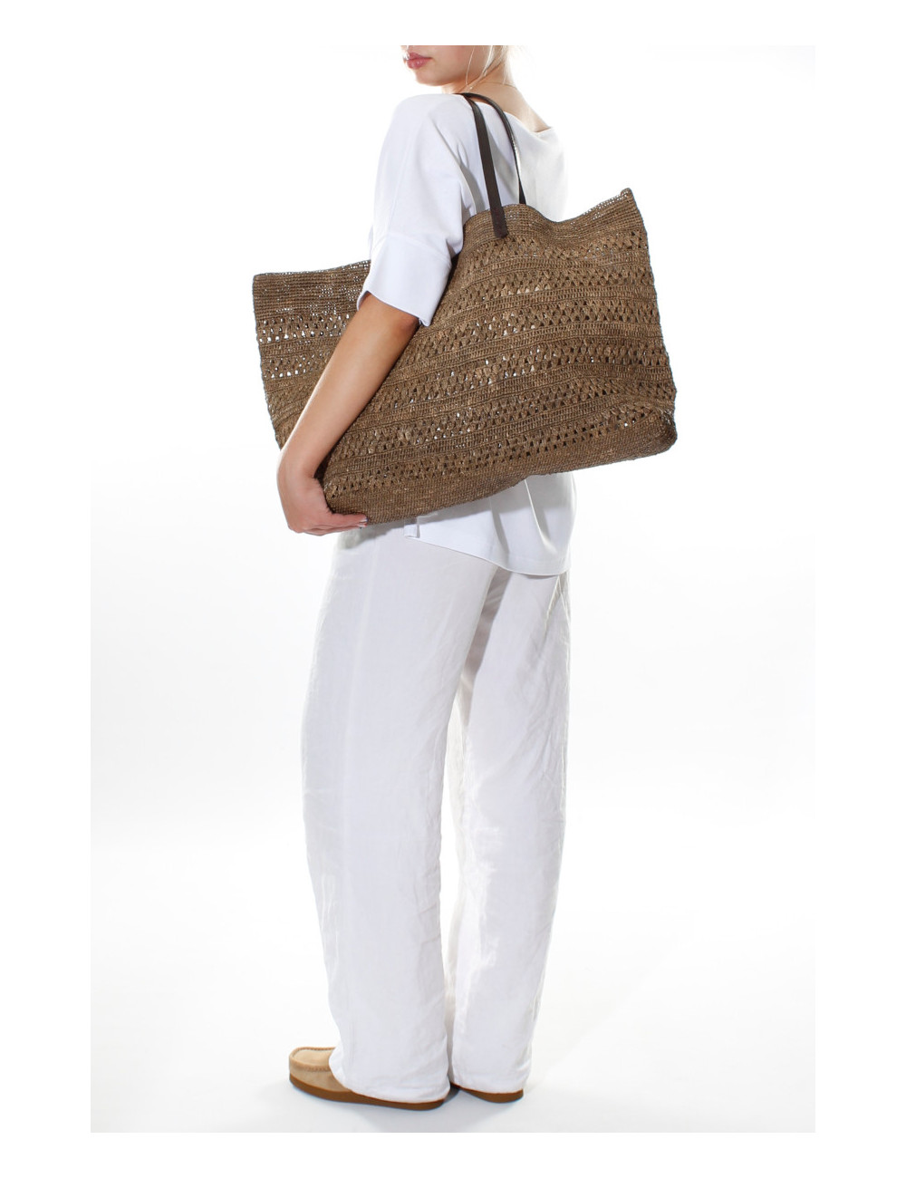 Raffia stråtaske i mørke brun