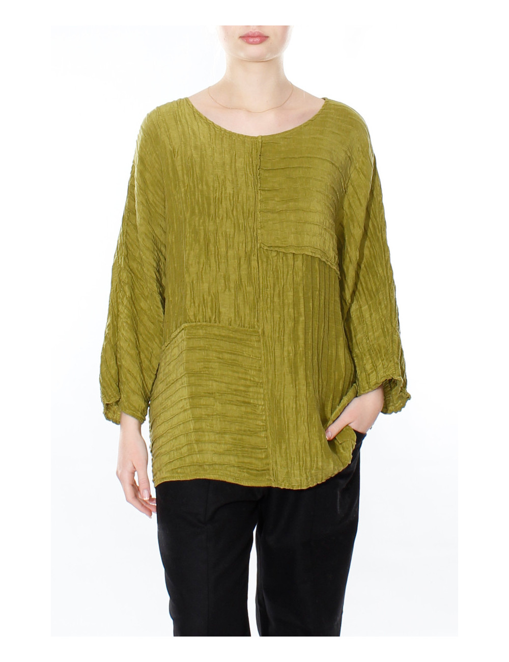 Patchwork bluse i silke - hør mix