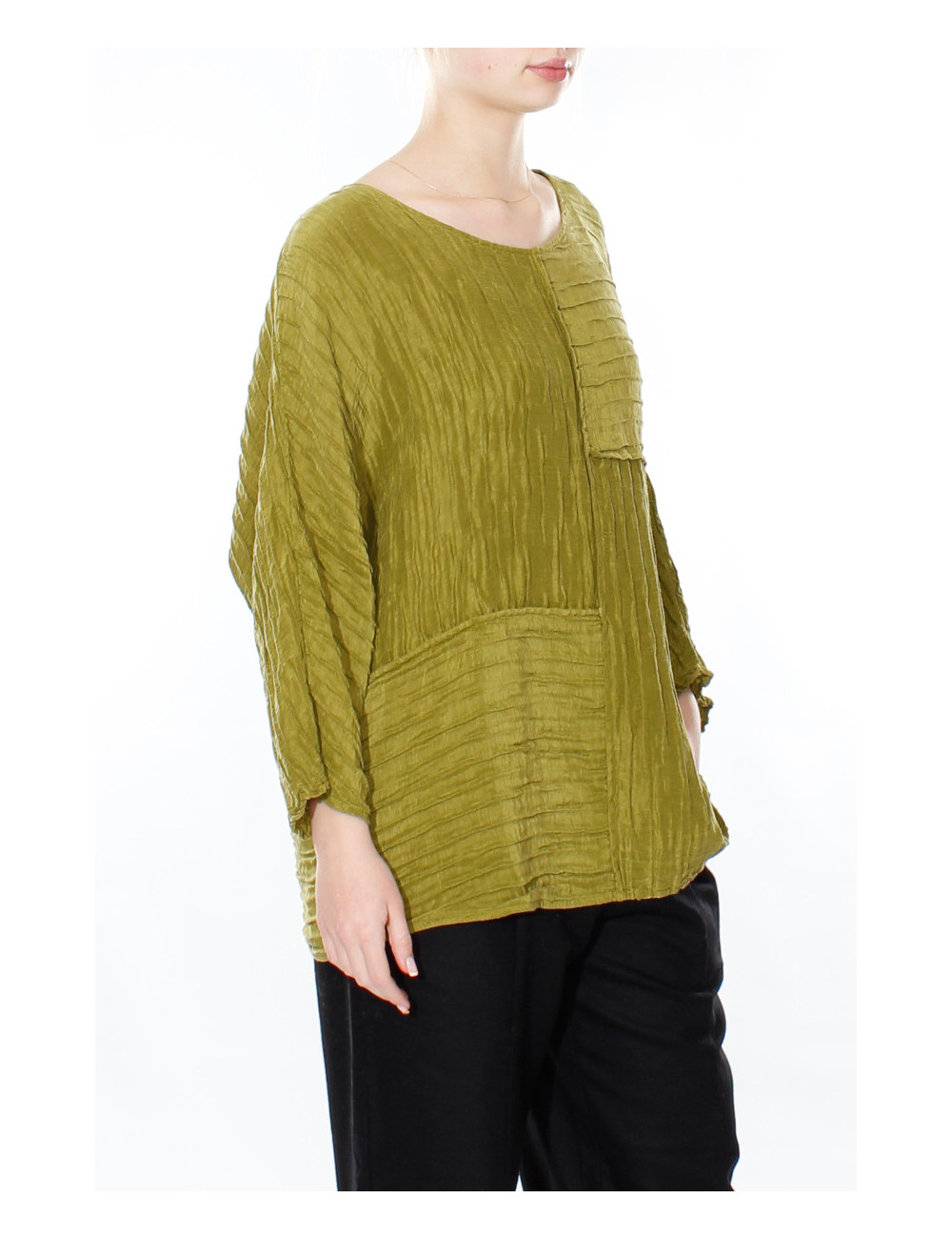 Patchwork bluse i silke - hør mix