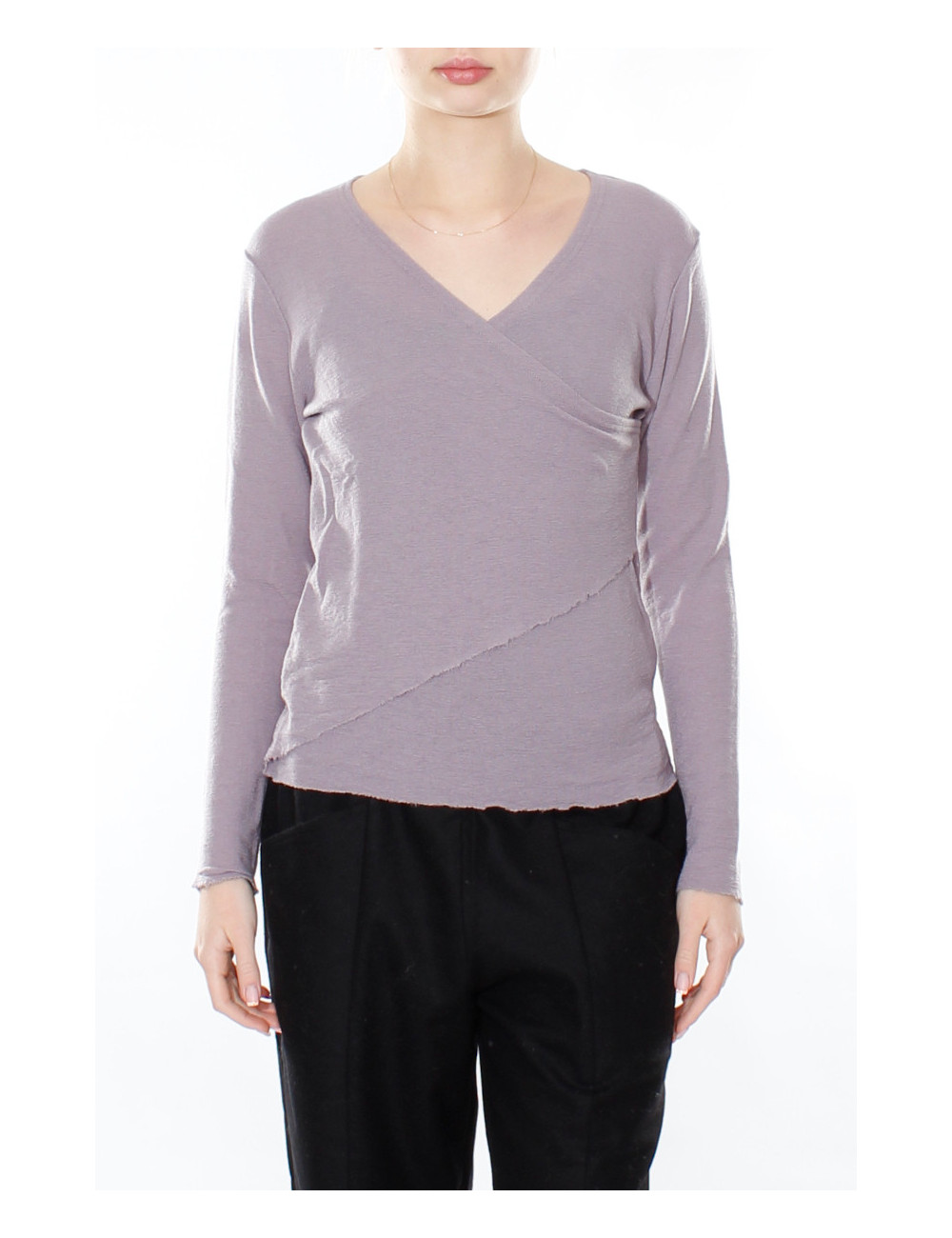 Merino uld bluse med slå om detalje 4008 i farver