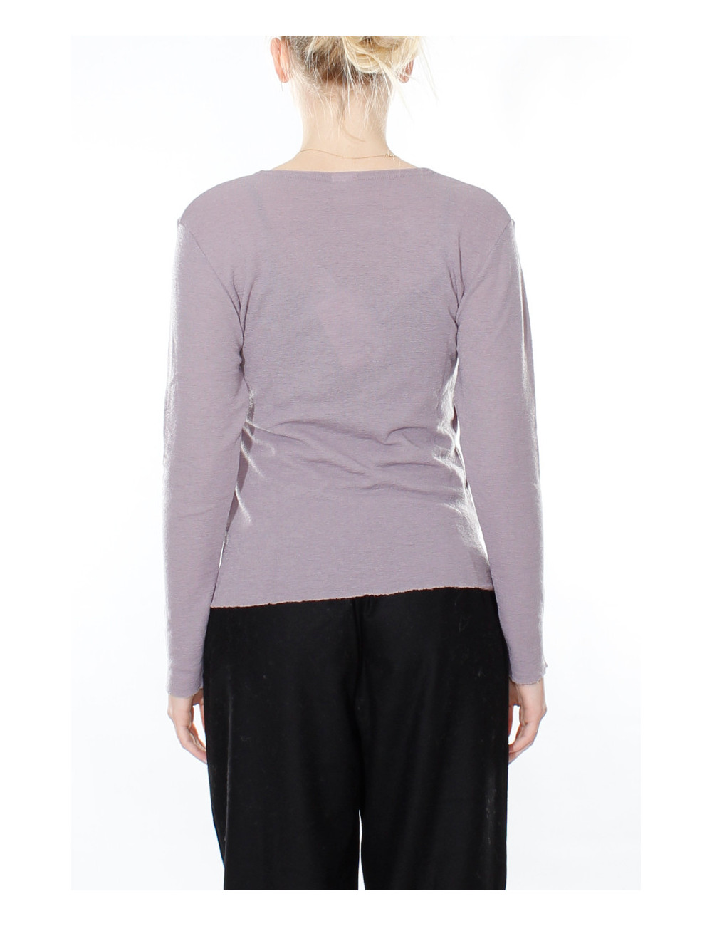 Merino uld bluse med slå om detalje 4008 i rødlige og lilla farver