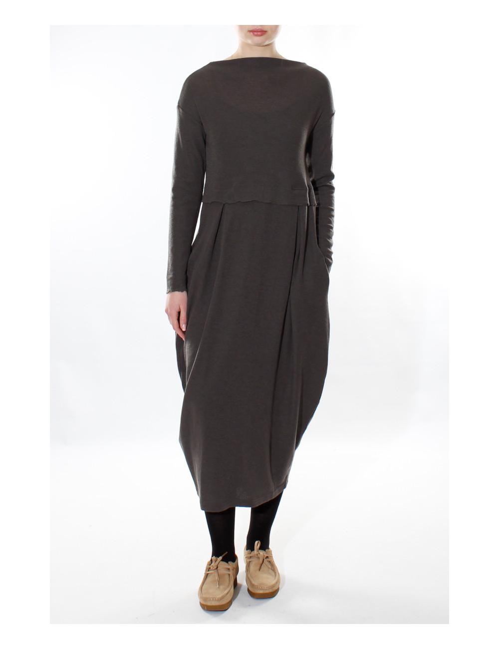 Merino uld kjole i mandel-facon 7045 i basis farver