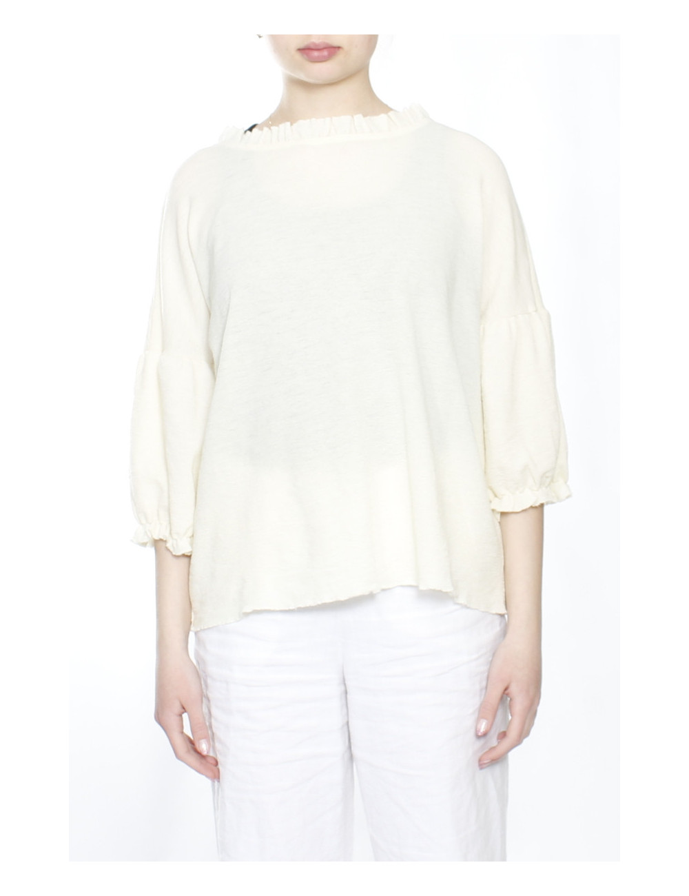 Uld bluse med pufærmer