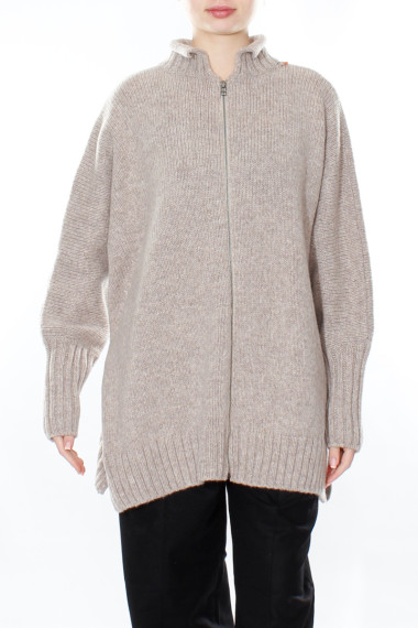 lang uldtrøje med lynlås i beige