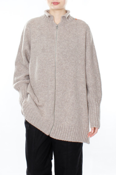 lang uldtrøje med lynlås i beige