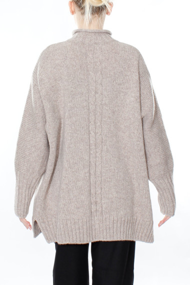 lang uldtrøje med lynlås i beige