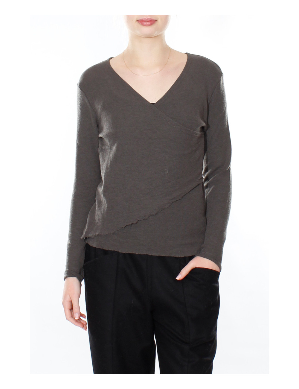 Merino uld bluse med slå om detalje 4008 i basis farver