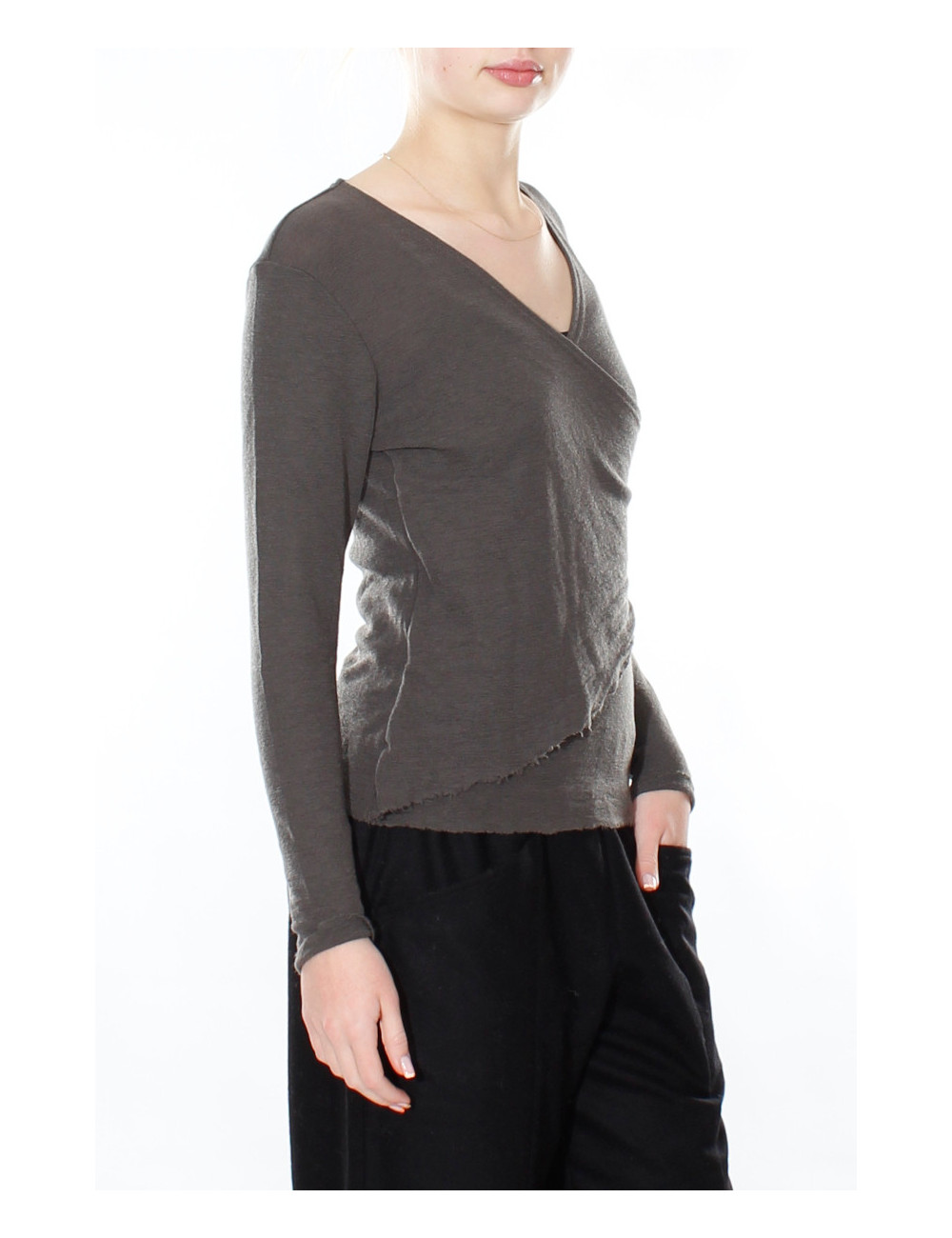 Merino uld bluse med slå om detalje 4008 i basis farver