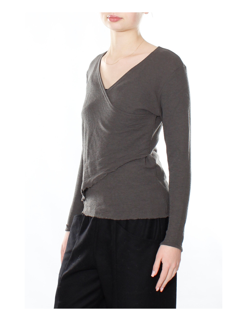 Merino uld bluse med slå om detalje 4008 i basis farver