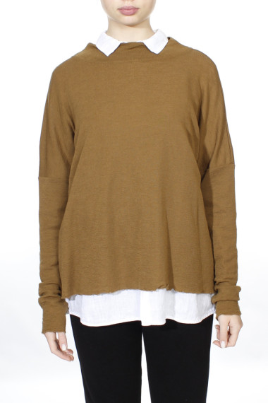 Rummelig merino uld bluse med rund hals i bronze