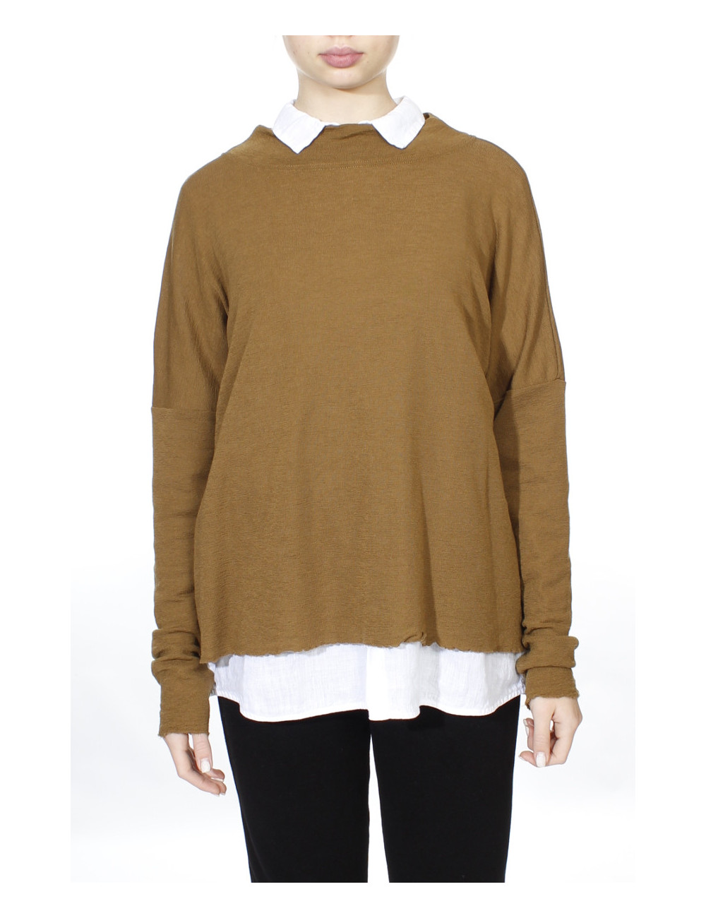 Rummelig merino uld bluse med rund hals 4025 i basis farver