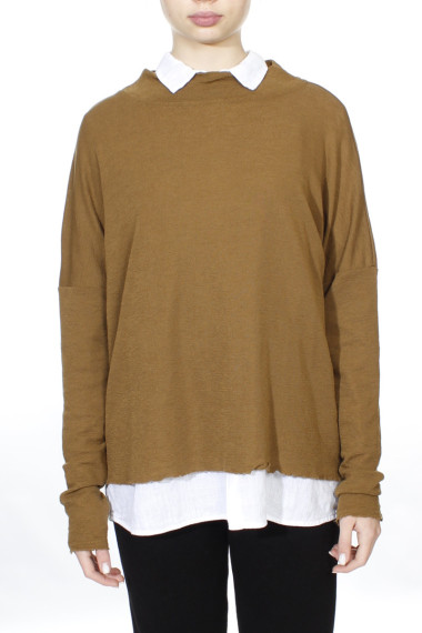 Rummelig merino uld bluse med rund hals i bronze