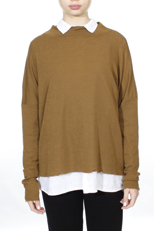 Rummelig merino uld bluse med rund hals 4025 i basis farver
