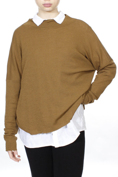 Rummelig merino uld bluse med rund hals i bronze