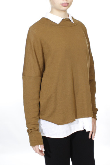 Rummelig merino uld bluse med rund hals i bronze