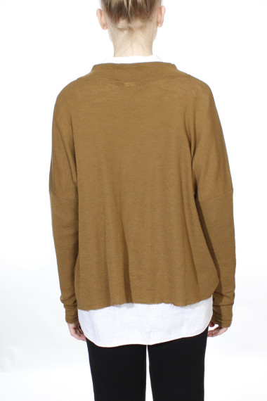 Rummelig merino uld bluse med rund hals i bronze