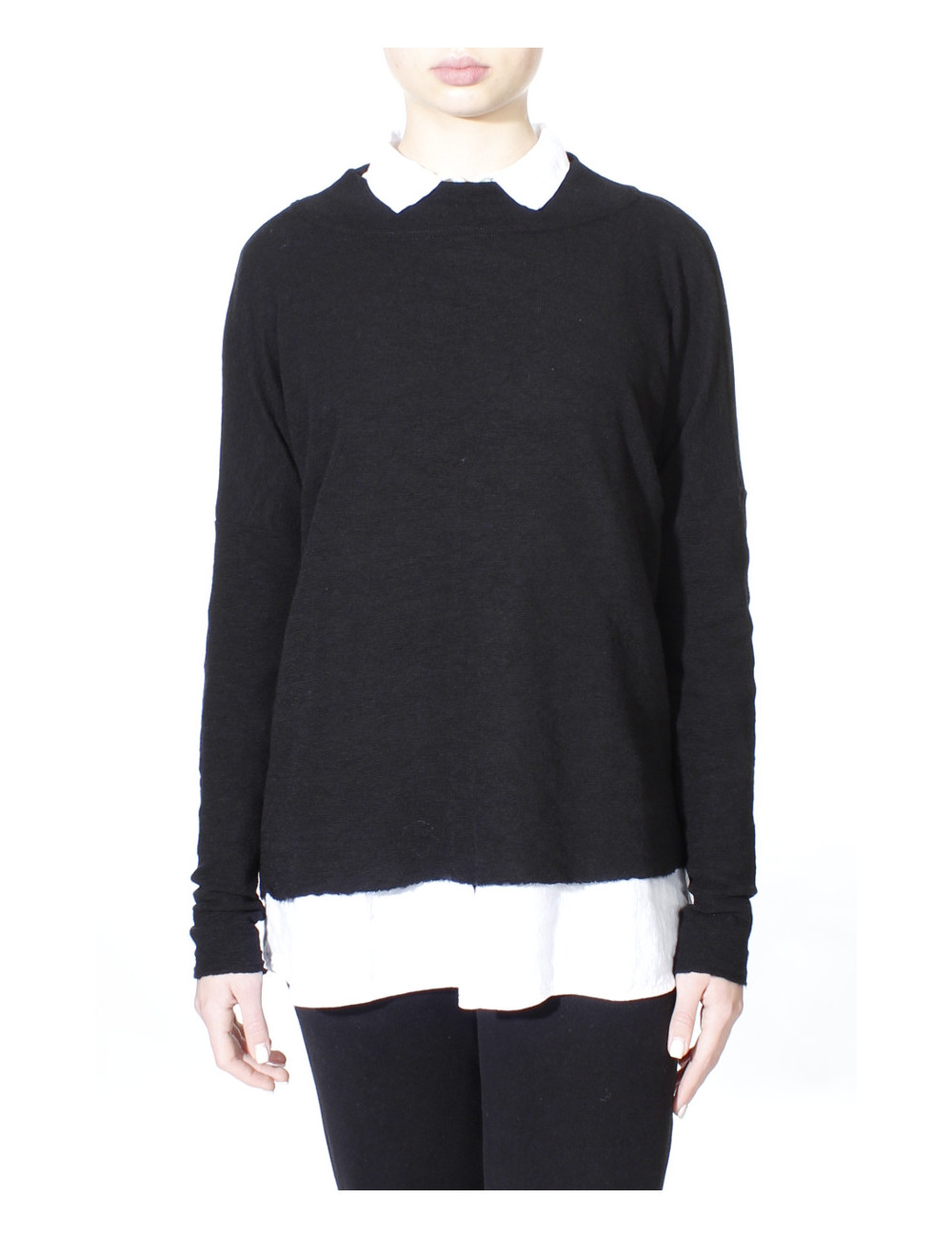 Rummelig merino uld bluse med rund hals 4025 i basis farver