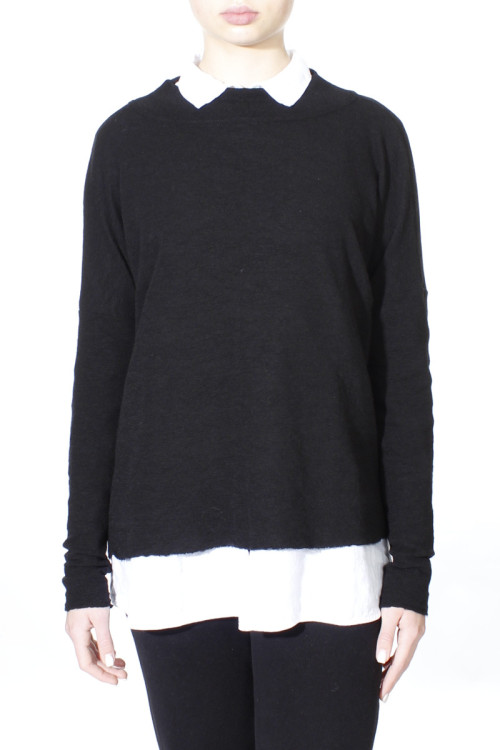 Rummelig merino uld bluse med rund hals 4025 i basis farver