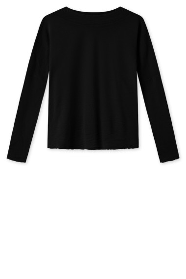 Rummelig merino uld bluse med rund hals i sort