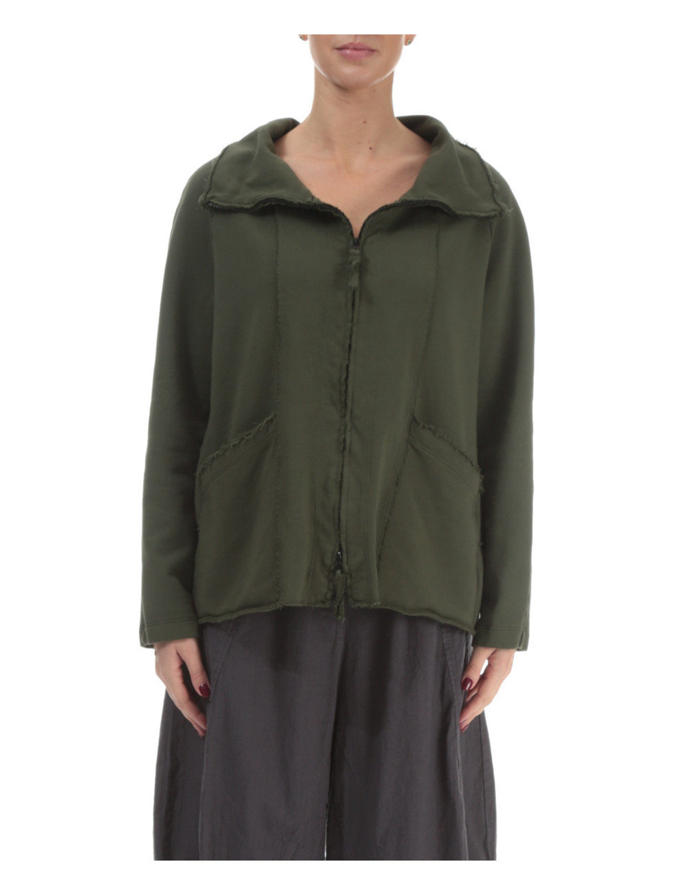 Kort cardigan med lynlås i trikotage fra Grizas