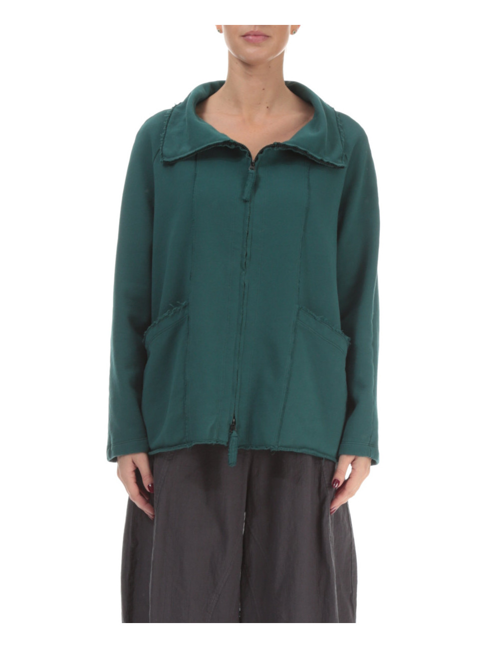 Kort cardigan med lynlås i trikotage fra Grizas