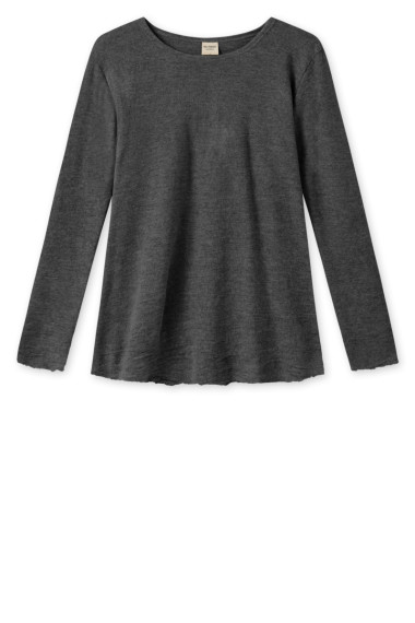 Merino uld bluse med A-facon fra By Basics i antracit grå