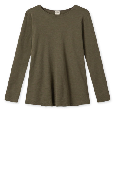 Merino uld bluse med A-facon fra By Basics i oliven grøn