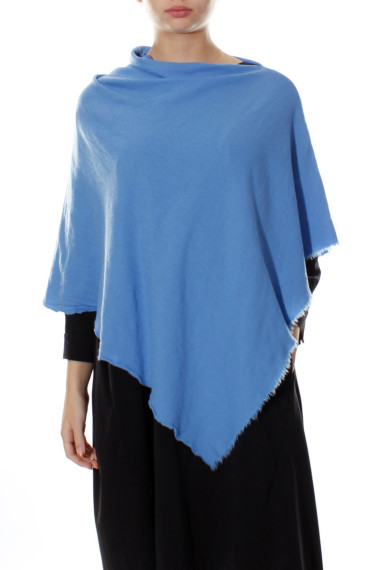 Merino uld poncho fra By Basics i kornblomstsblå