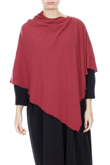 Merino uld poncho fra By Basics i vinrød