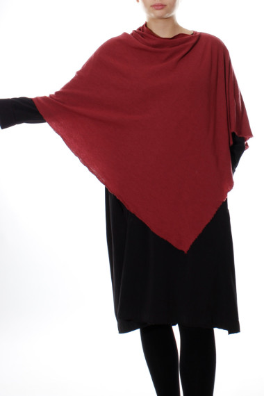Merino uld poncho fra By Basics i vinrød