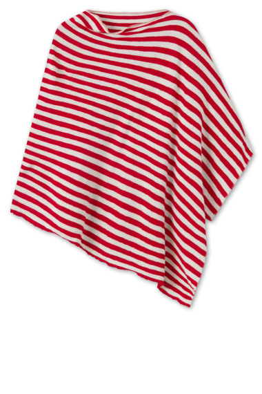 Merinould poncho fra By Basics i røde striber